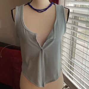 henley open ribbed top lt blue